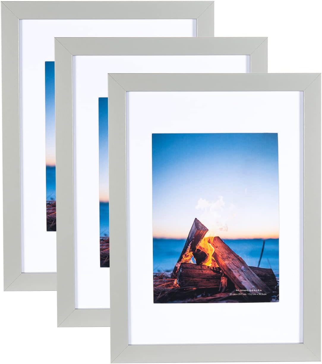 Grey Wooden Picture Frame A4 with Mount ,Set of 3,A4 Picture Frame ,A4 Poster Frame,A4