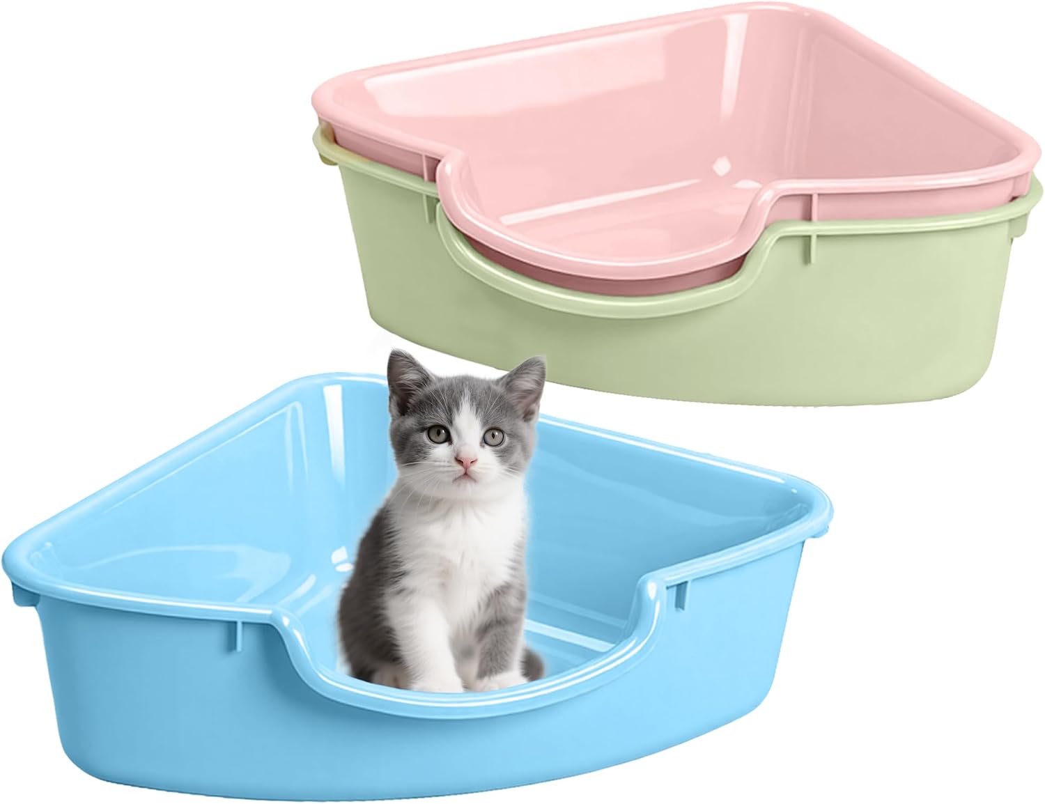 Corner Litter Box, Low Entry Kitten Litter Box for Small Cats & Guinea Pig