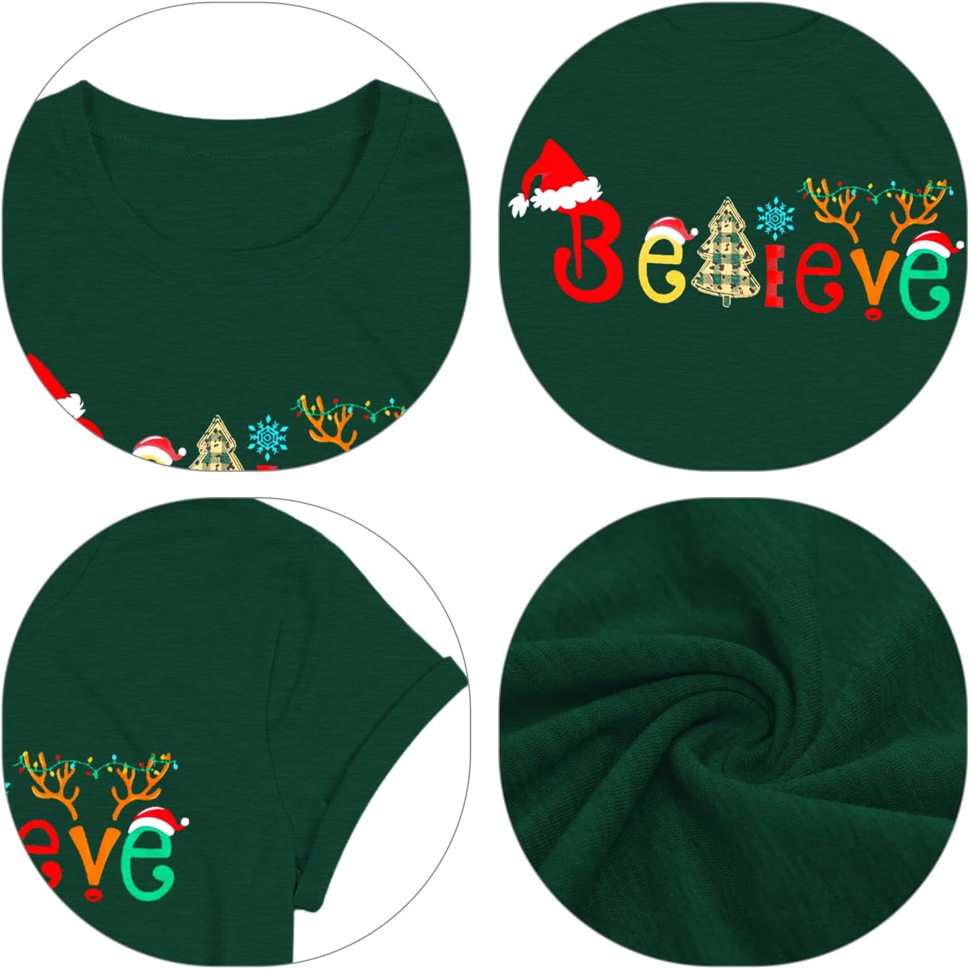 Believe Christmas Shirts for Women Christmas Tree T-Shirt Believe Letter Graphic Tees Tops - Image 5