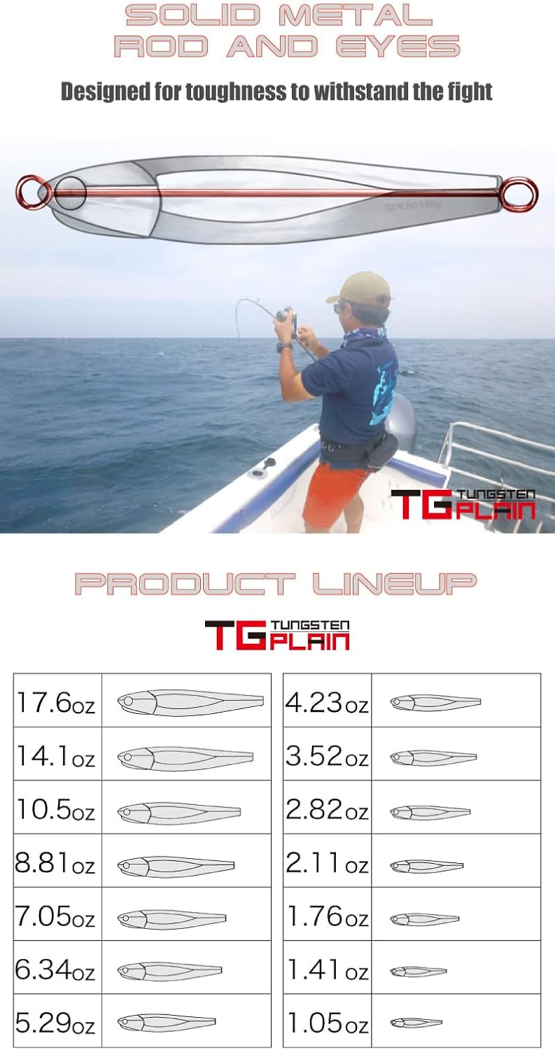 FUNKS TG Plain Tungsten Jig 250g 8.8oz Saltwater Fishing Jigs Metal Jigging Lure Deep Sea for Bass Unpainted with Paper Templates Designed in Japan