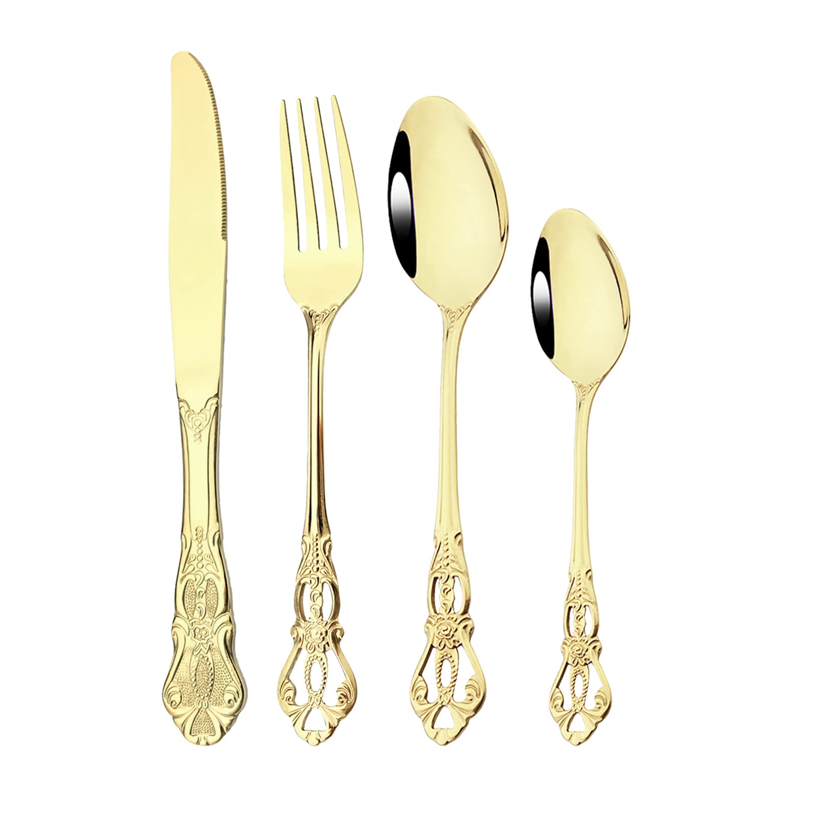 Snplowum Royal 24-piece Mirror Champagne Gold Silverware Dinnerware, 18/10 Stainless Steel Luxury Flatware Service For 6 Include Knives/Forks/Spoons/Teaspoons, Dishwasher Safe