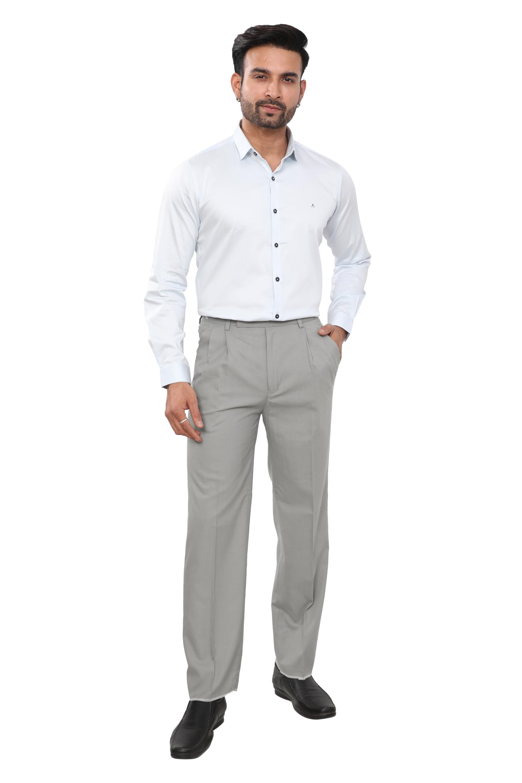 particle Men’s Double-Pleated Regular Fit Formal Trousers – Textured Salt & Pepper Melange – Structured Cotton Blend Pants (Waist 32-46)-picture-37
