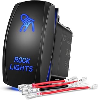Nilight - 90008B Rock Lights Rocker Switch LED Light Bar 5Pin Laser On/Off LED Light 20A/12V 10A/24V Switch jumper wires set for Jeep Boat Trucks,2 years Warranty Blue