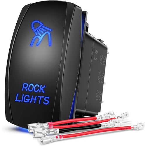 Nilight - 90008B Rock Lights Rocker Switch LED Light Bar 5Pin Laser On/Off LED Light 20A/12V 10A/24V Switch jumper wires set for Jeep Boat Trucks,2 years Warranty Blue