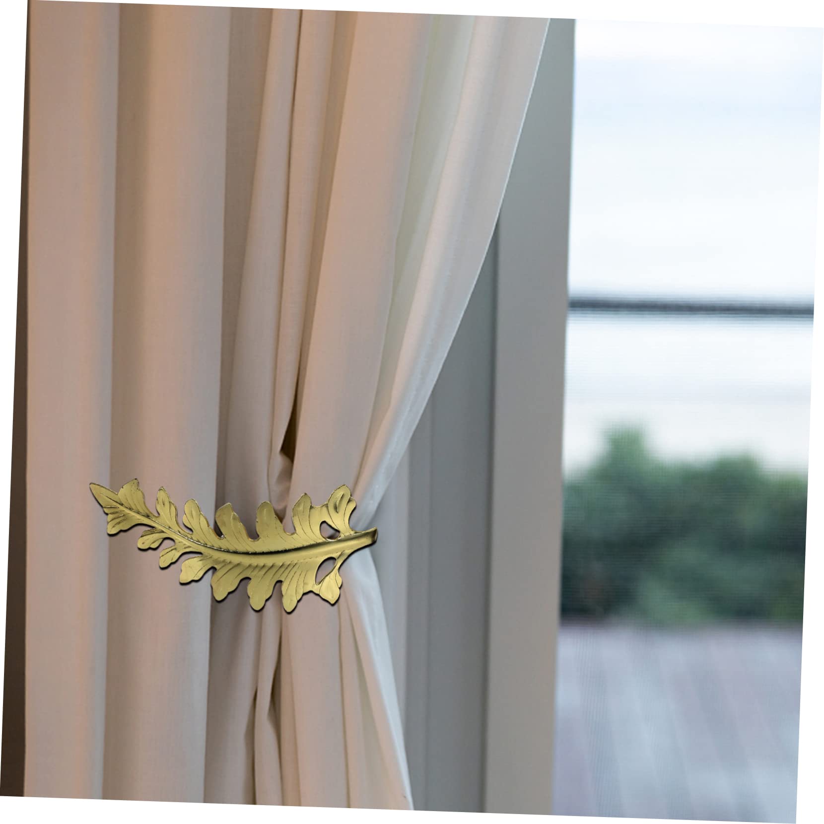 PRETYZOOM Leaf Shaped Metal Curtain Tiebacks Wall Mounted Jute Holdbacks for Drapes Gold Decorative Home Accessories