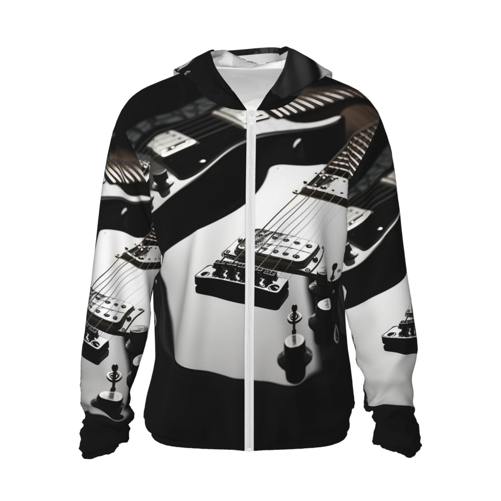 LZQPOEAS Sun Protection Hoodie Black and white electric guitars Jacket Lightweight Long Sleeve Sun Shirts for Outdoor Hiking Small