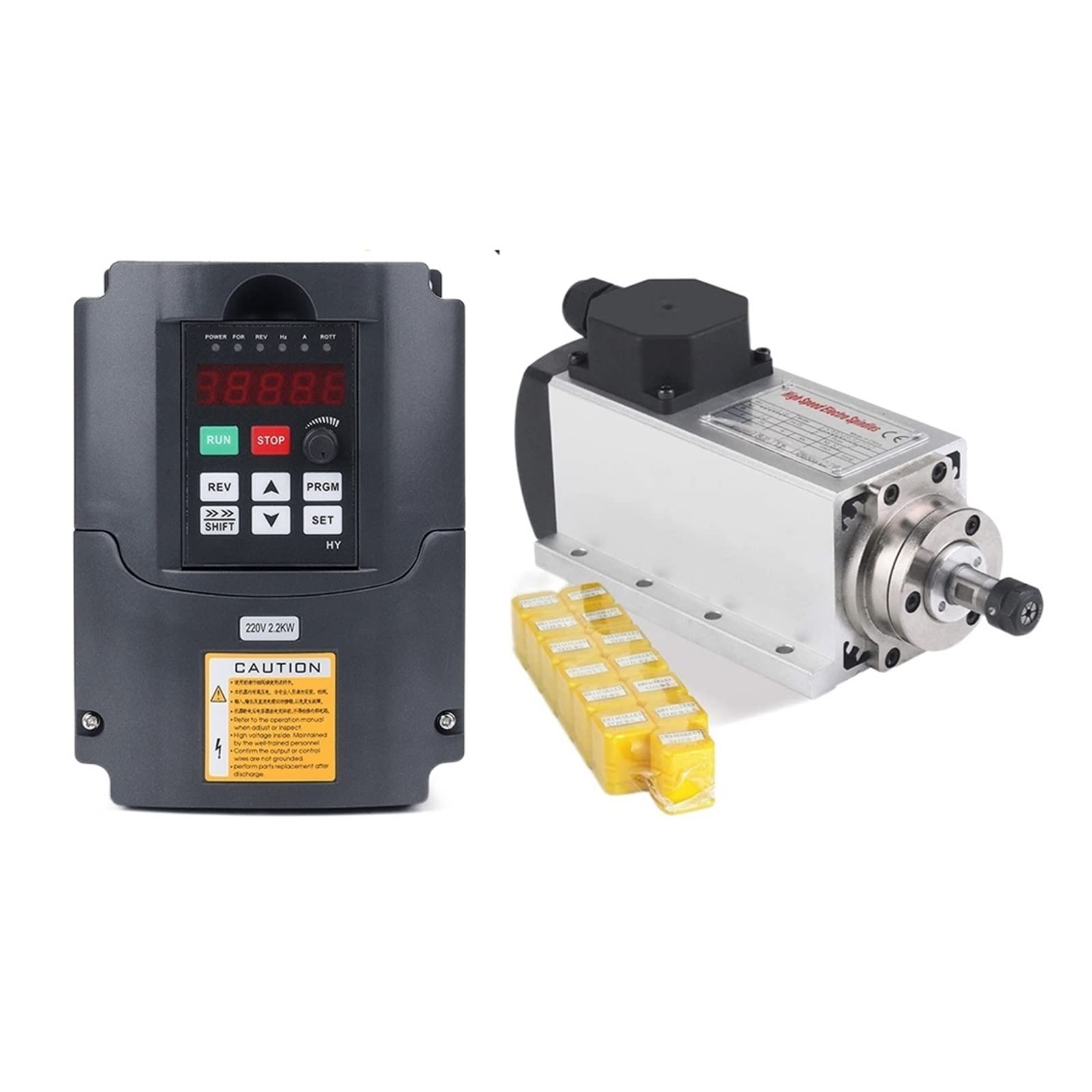 Lloopk 2 Cnc Spindle, 1.5Kw Square Air Cooling Spindle Air-Cooled Motor+Vfd Inverter + 13Pcs Er11 Collet Cnc Milling Kit(2)