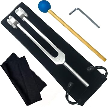 128Hz Tuning Fork Nerve Sensory Healing Instrument with Silicone Hammer and Cleaning Cloth, Weights Aluminum Clinical Grade Repair Tool 128C Hz, Silver