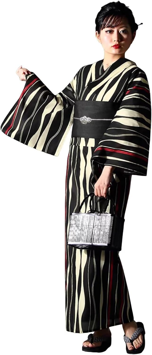 Japanese Style Kimono Robe for Women 2-Piece Set Yukata Dress Spring Summer Floral Print Casual Costume