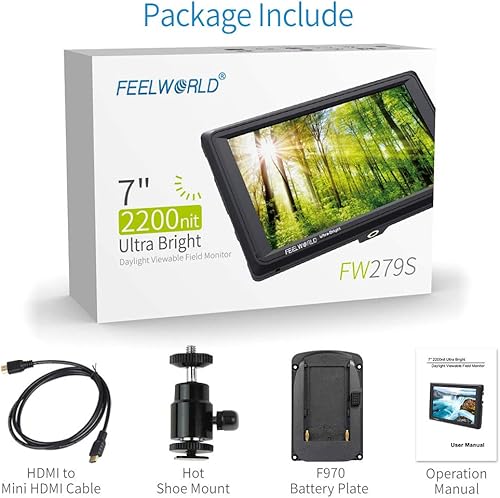 Miniatura 7 de FEELWORLD FW279S 7 pulgadas ultra brillante 2200nit luz diurna visible Full HD 1920x1200 IPS panel DSLR en cámara monitor de campo 3G SDI 4K HDMI