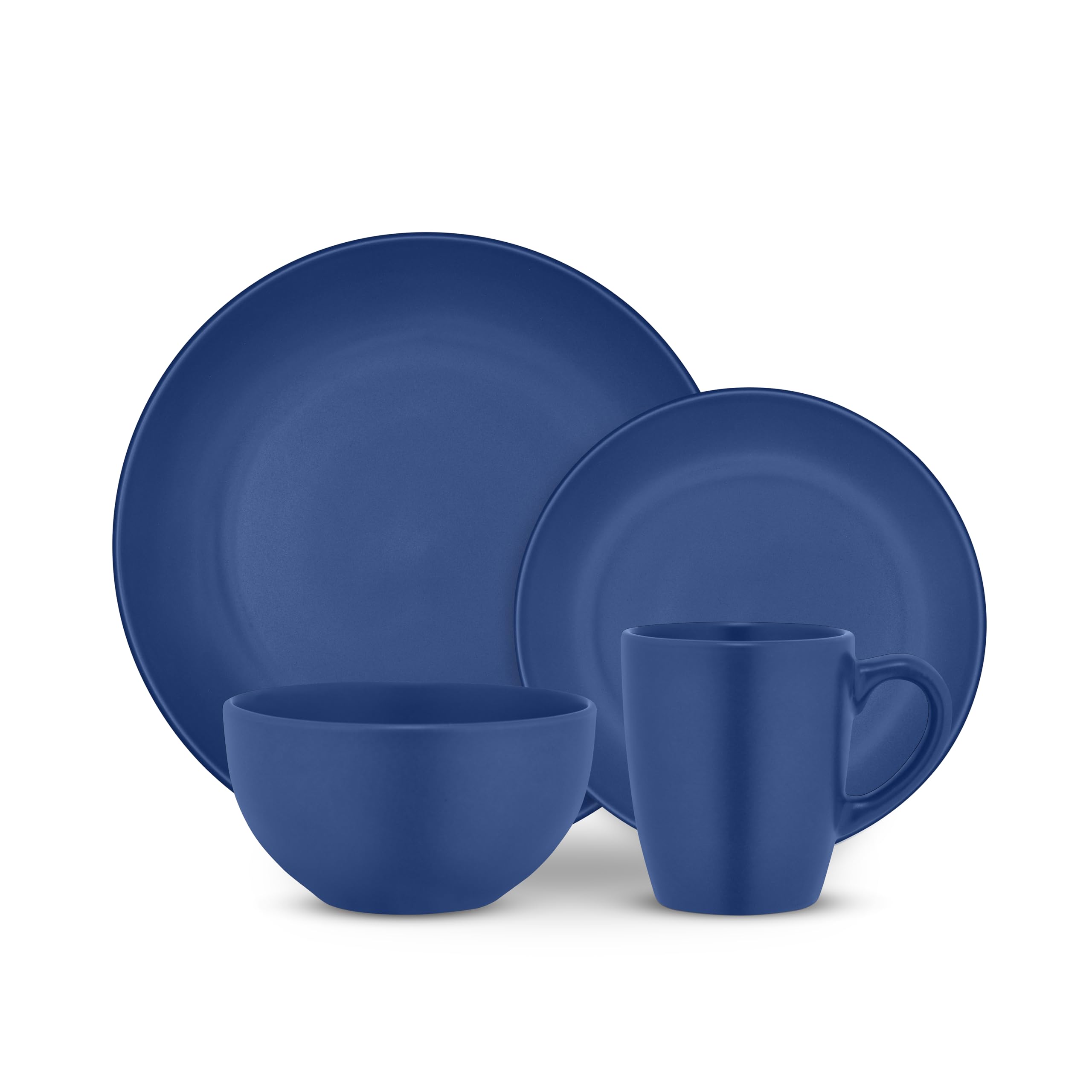 Tower 16 Piece Dinner Set, Smooth Matte Glaze Finish, Crafted from Strong & Durable Stoneware, Chip & Scratch Resistant, Dishwasher & Microwave Safe, Blue, T867035BLU