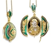 Virgin Mary Triptych Egg Pendant Locket Silver 925 God Tone 1 1/2 Inch, Green, Surprise Virgin Mary Icon