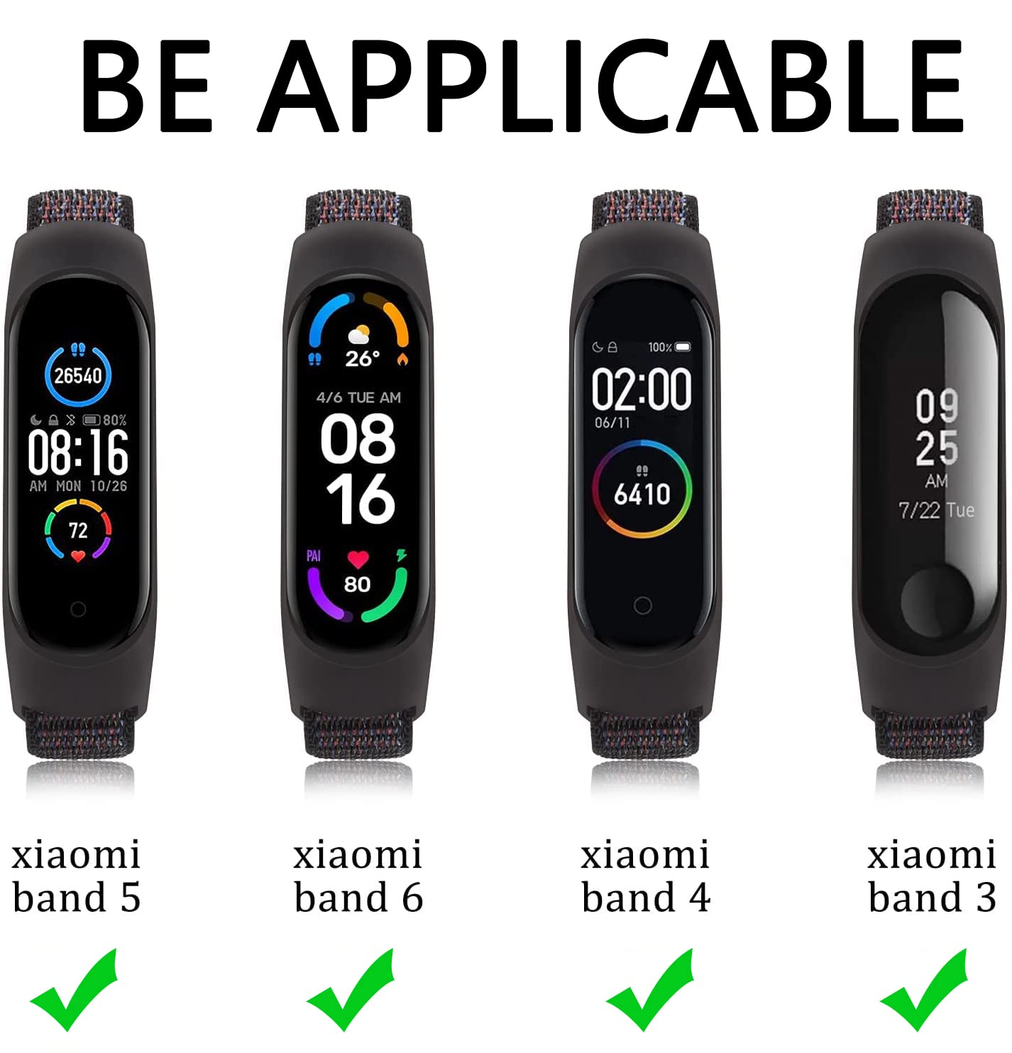 Keecuty Nylon Strap for Xiaomi Mi Band 6/5/4/3 & Amazfit Band 5 Adjustable Nylon Replacement Strap Compatible XiaomiMi Band 6/5/4/3 & Amazfit Band 5 for Women Men (Blue Green) - Image 2