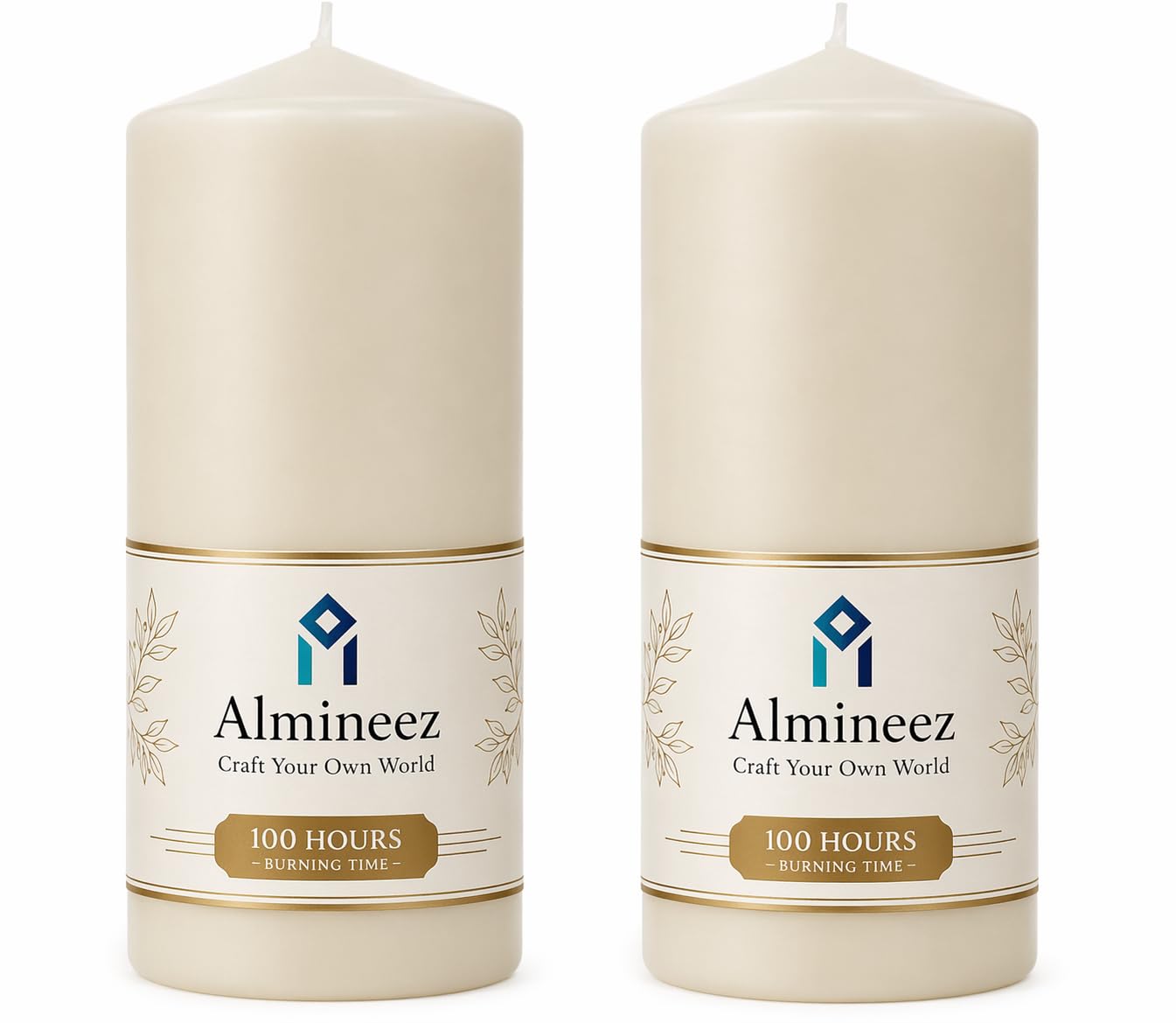 Almineez Ivory Pillar Candles Long Burning Large Candle With 100 Hours Burn Time - Dripless, Smokeless, Unscented Church Candles - Ideal For Weddings, Spa And Parties (Pack Of 2)