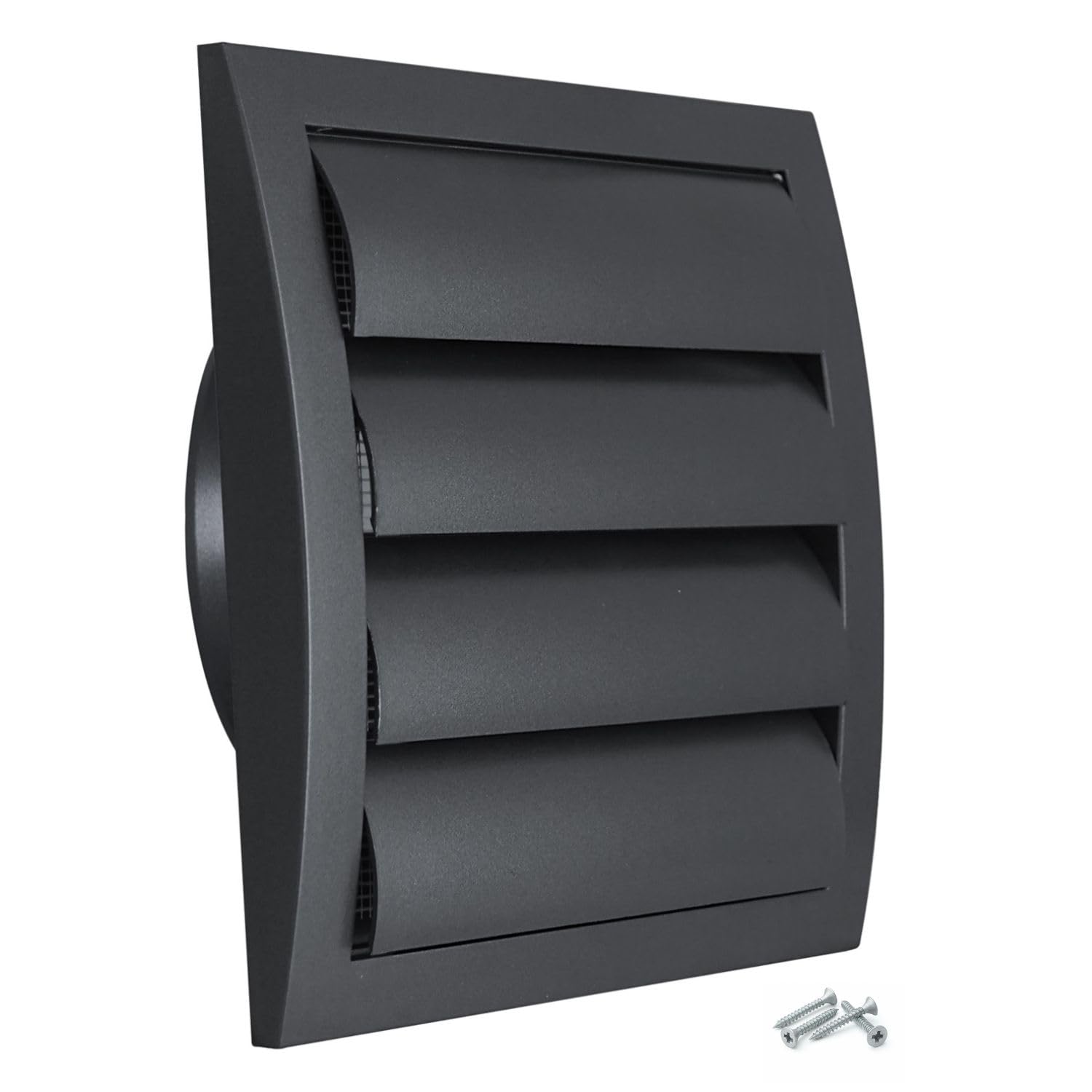 Steinberg14 Anthracite 150mm / 6'' Plastic Gravity Grille - Ducting Air Ventilation Cover with Round Spigot and Non-Return Gravity Shutters