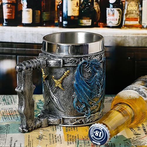 Taza Medieval Dragón Azul D&D Acero Inoxidable 15.8oz miniatura 2