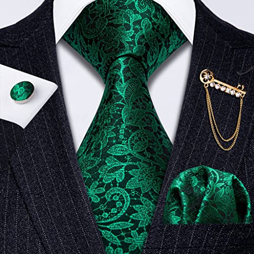 SLSFJLKJ Grüne Blumenmänner Binden Brosche Set Seidenkrawatte for Männer Krawatte Taschentuch Manschettenknöpfe Set Krawatte Set (Color : A, Size : One Size) Cover