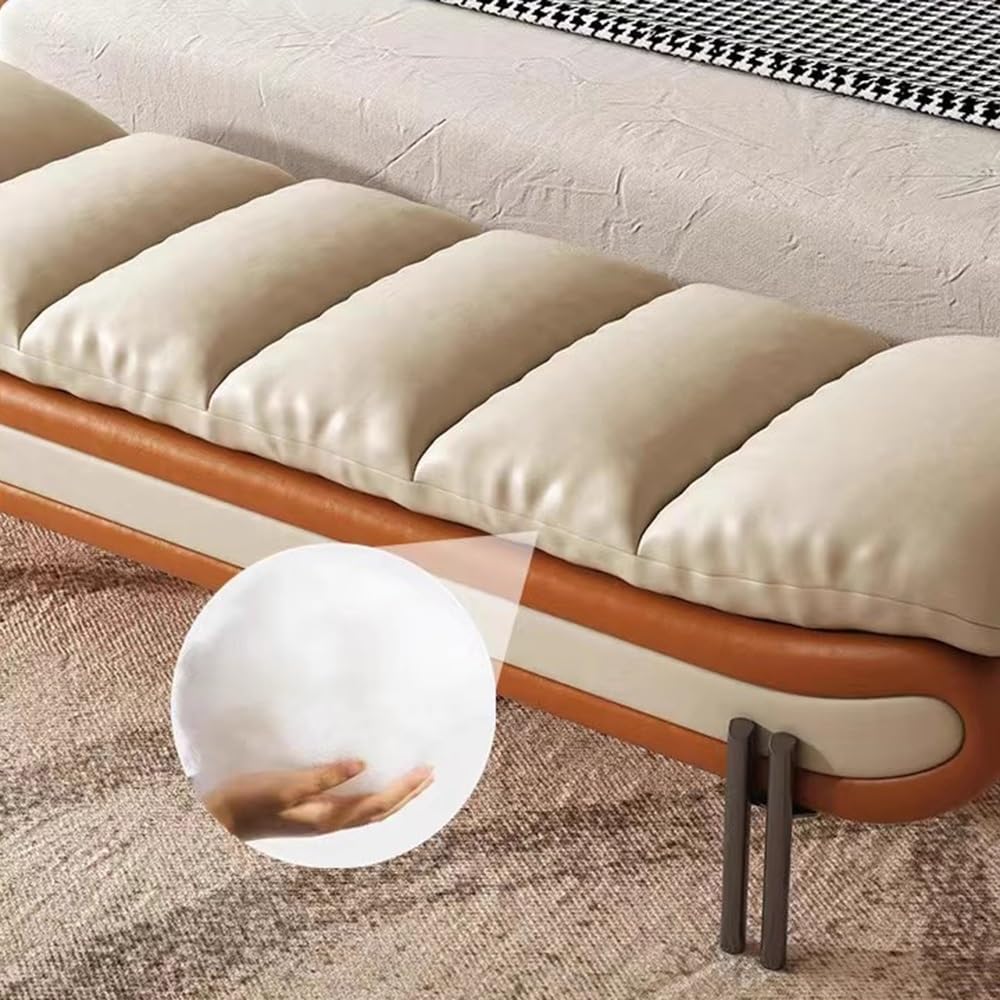 Nowoczesny lekki luksusowy stolik nocny, podnóżek, taboret na ubrania, sofa do łóżka, mała sofa wypoczynkowa, dekoracyjna ławka na buty (pomarańczowy, średni)