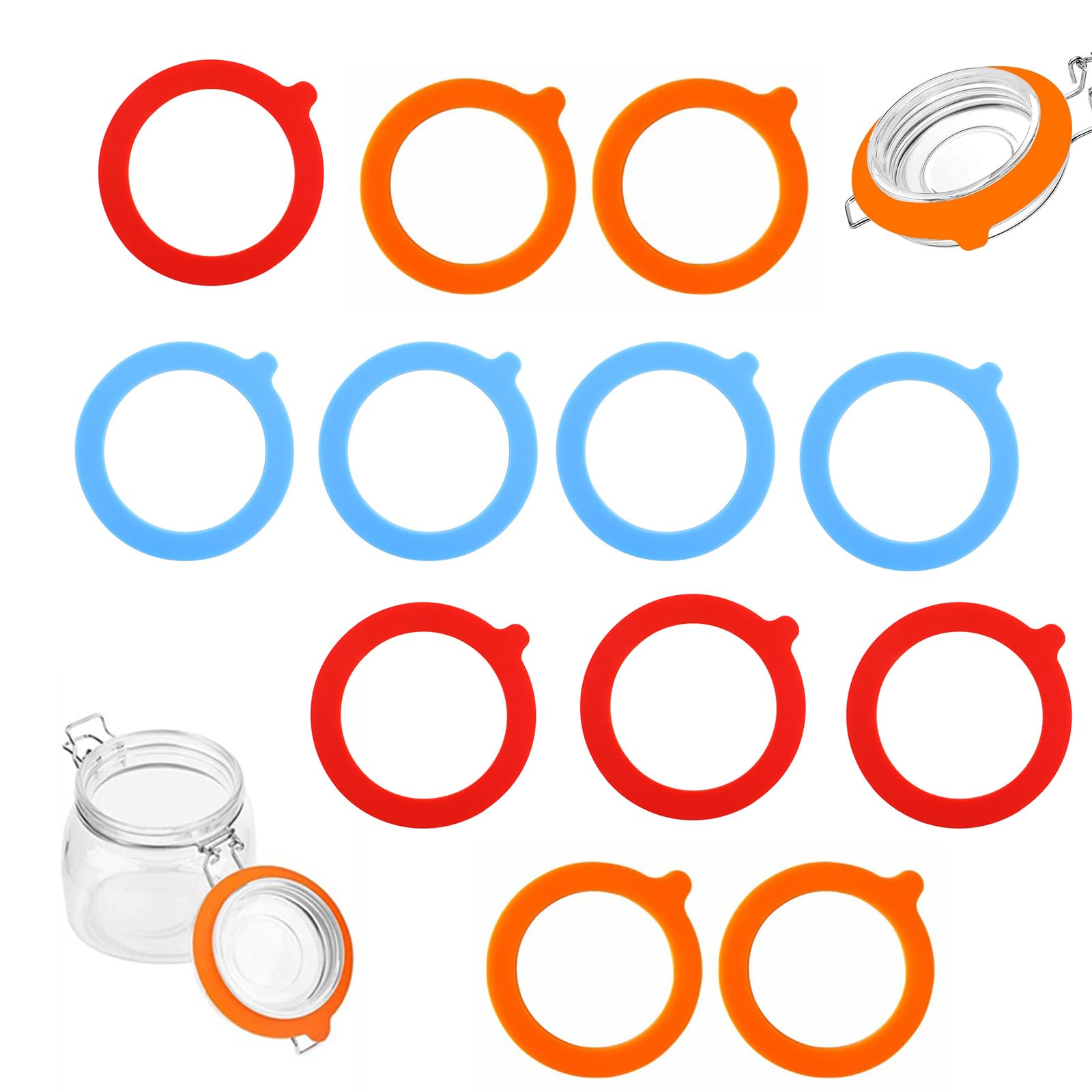 Qiansse 12-Pack Silicone Jar Seals For Kilner Jars, Airtight Food Preservation Gaskets Grade Replacement Seals To Keep Freshness, Kitchen Storage Accessories