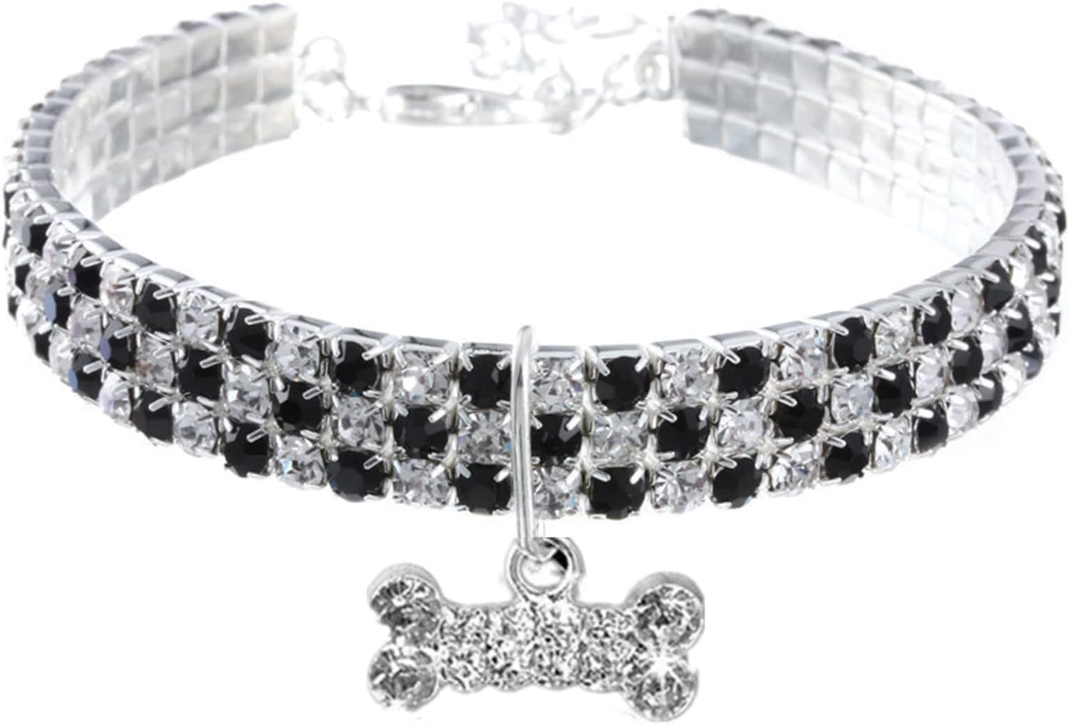 Collar de perro con diamantes de imitación, collar ajustable para gato con colgante de purpurina de diamante (negro, grande)