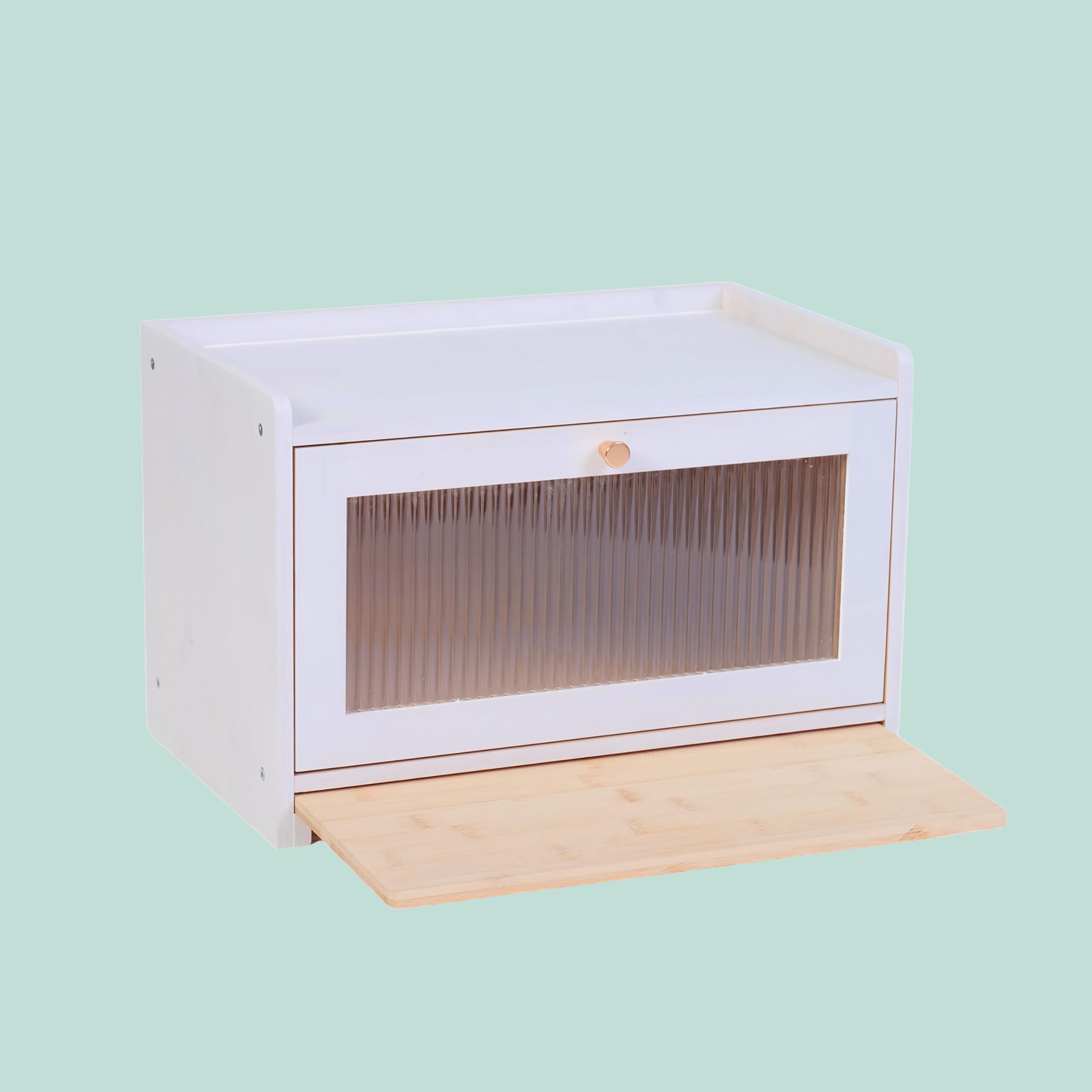 Relaxdays Contenitore Pane bambù con Tagliere e ripiano, Fori d'aerazione, Finestra acrilica