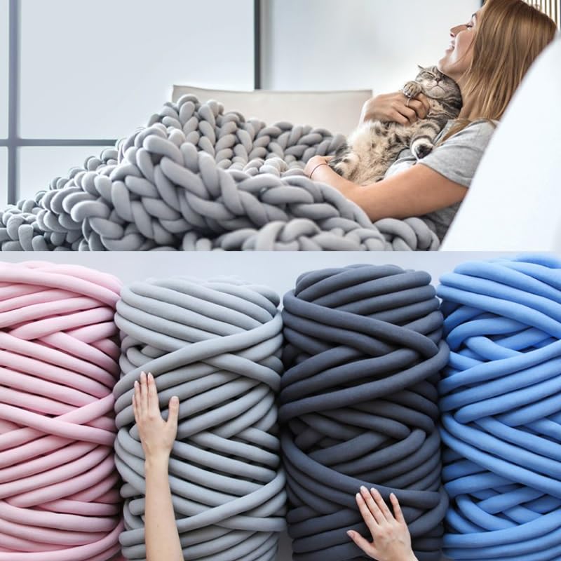 Lana de 1 kg de grosor, hilo súper grueso para tejer a mano, manta de punto, alg grosor, hilo súper grueso para tejer a mano, manta de punto, algodón suave, lana de ganchillo (color: 03) (4)