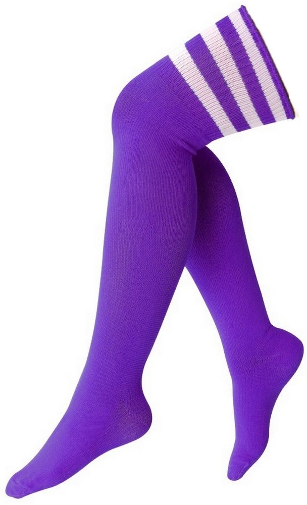 krautwear Dames meisjes kinderen cheerleader kniekousen gestreepte overknees gestreepte kousen, blauw-wit, One size