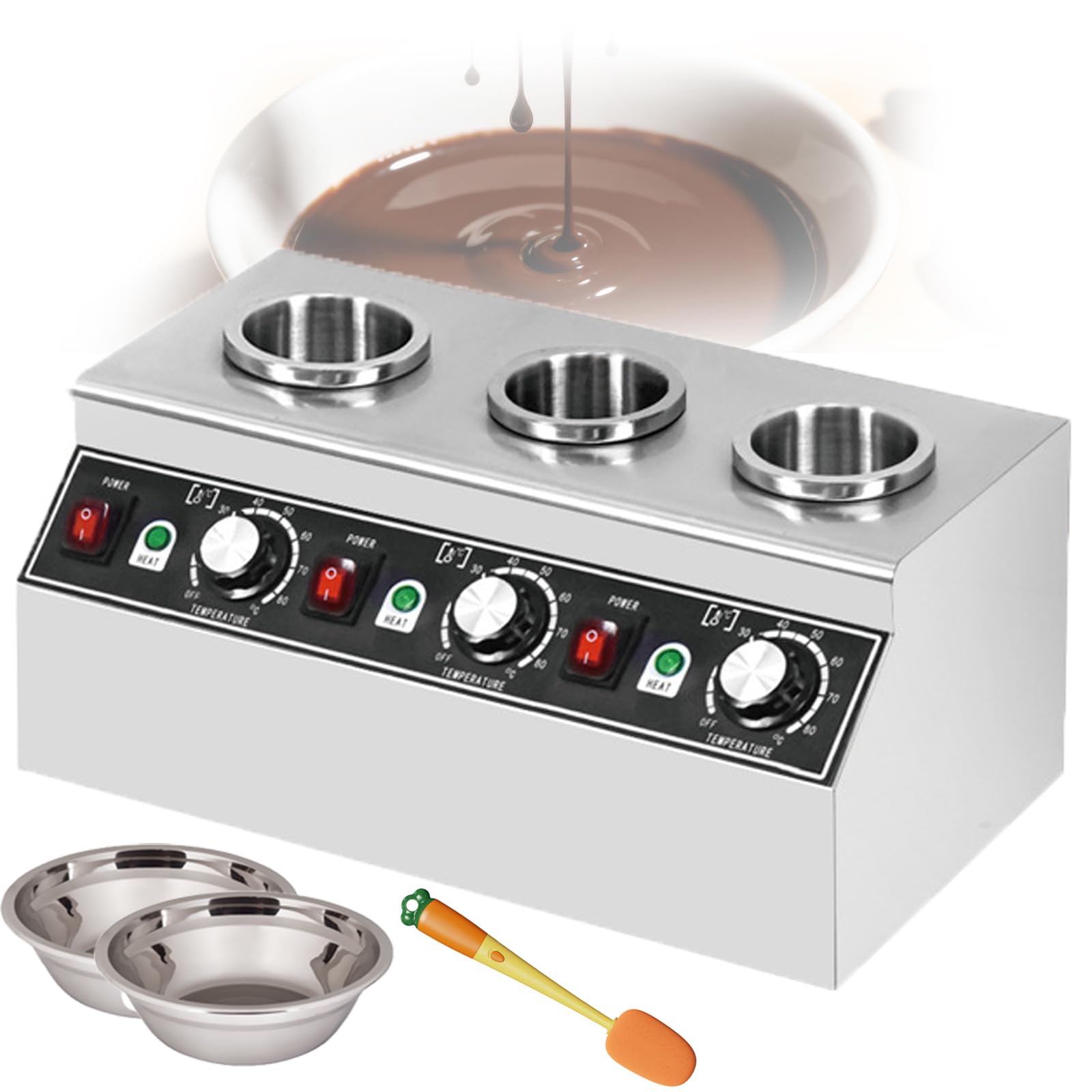 YXYLJOZ Jam Heat Preservation Machine,Stainless Steel Electric Sauce Heater,Equipped With A Cleaning Brush And A Stainless Steel Bowl,86-185℉ Adjustable For Heating All Kinds Of Sauces (3grid)