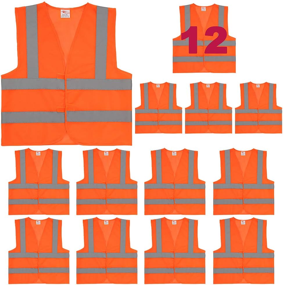 zojo Normal Visibility Reflective Vests,12PCS, Adjustable Size,Thin Safety Vest for Outdoor Works, (Neon Orange Thin Version)