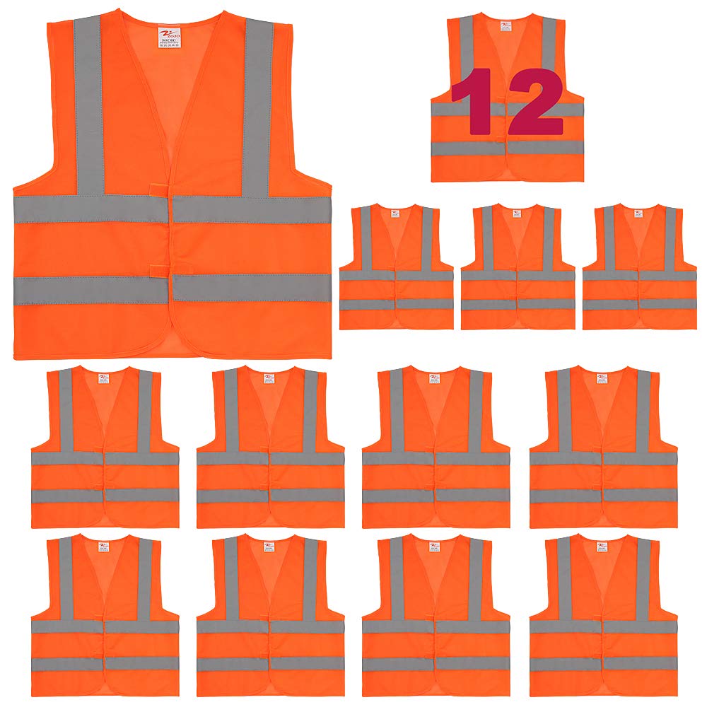 zojo Normal Visibility Reflective Vests,12PCS, Adjustable Size,Thin Safety Vest for Outdoor Works, (Neon Orange Thin Version)