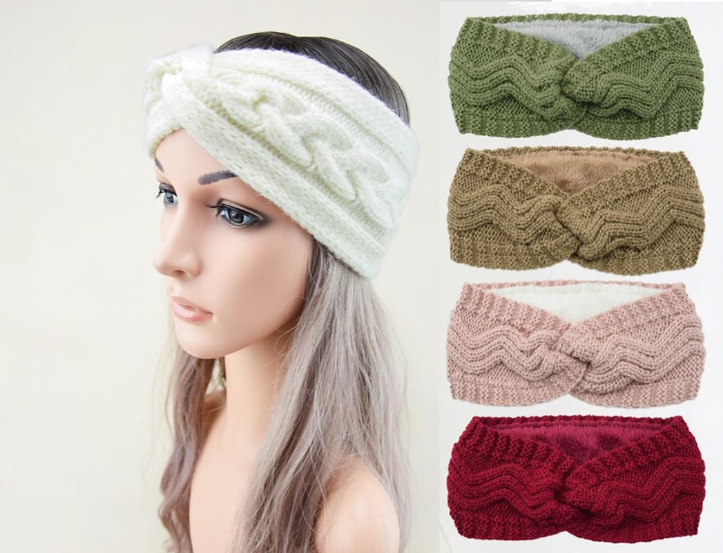 fio fashionio FashionIO� - Winter Women Cross Braid Headband Knitted Woolen Head Wrap for Kids Girls Turban Crochet Chunky Cable Hair Band Accessories Ear Warmer (1Black+1Pink, Freesize)-picture-36