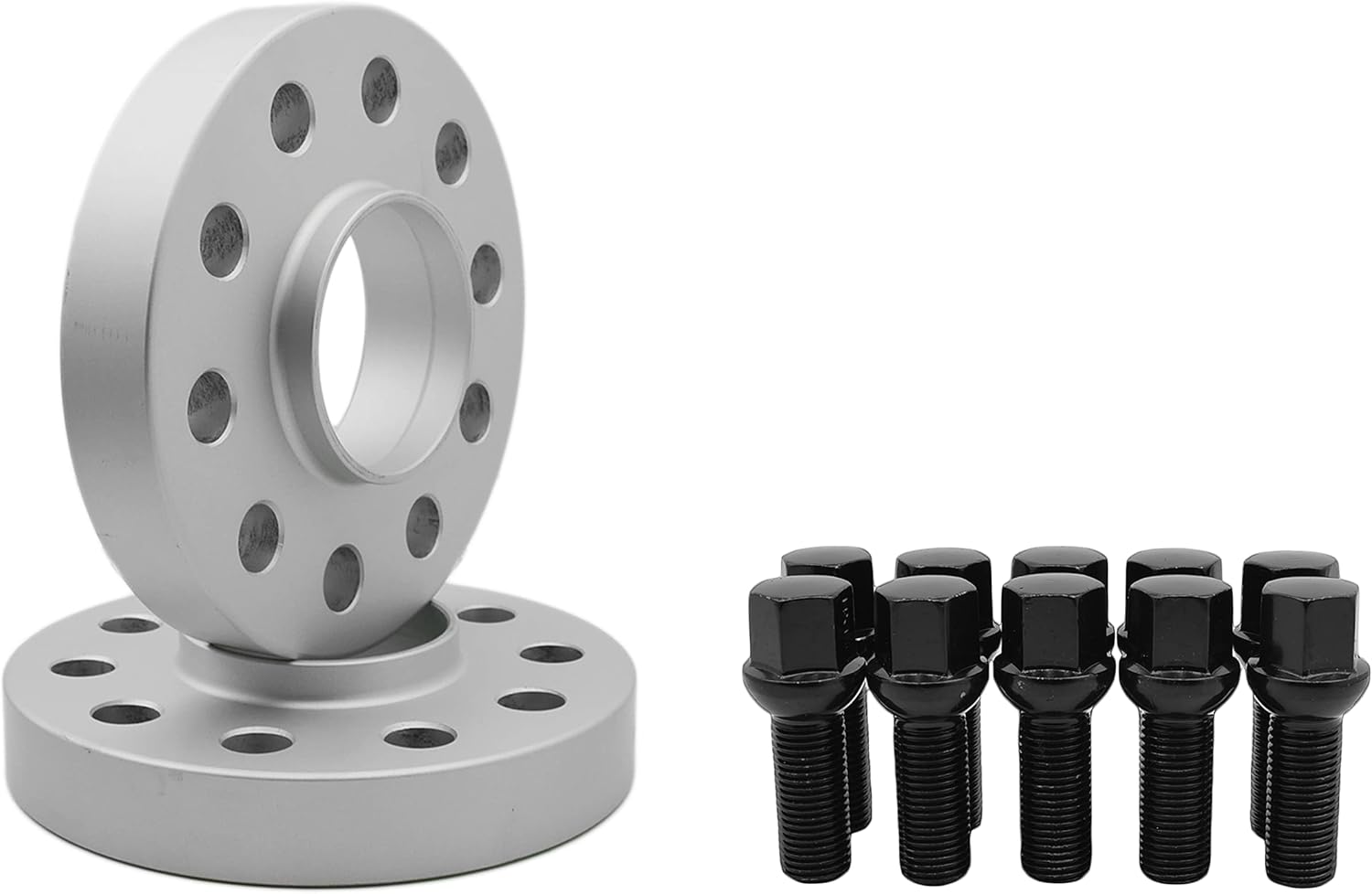 2 Pc Set of 5x112 66.56 Hub Bore 20 MM 3/4" Thick Hub Centric Wheel Spacers + 14x1.5 Black Lug Bolts For Factory Wheels Which is Compatible With Mercedes Benz W213 E350e E400 4Matic E43 AMG E63 AMG +