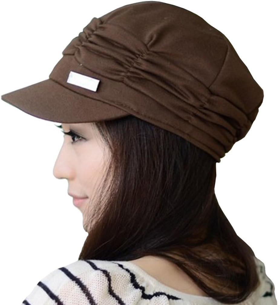 ELACUCOS Women Girl Fashion Design Drape Layers Beanie Rib Hat Brim Visor Cap