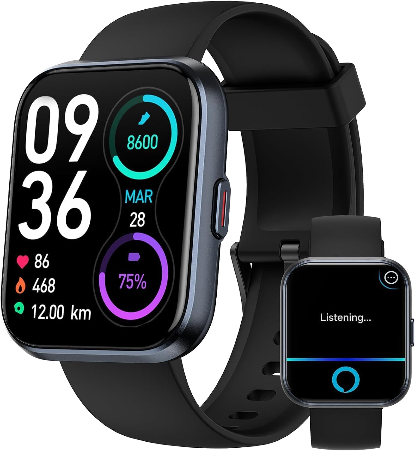 Smartwatch Uomo Orologio, 1,8" Smartwatch Chiamate Risposta Vivavoce, Alexa Integrato Cardiofrequenzimetro SpO2 Sonno, Contapassi Orologio Fitness Notifiche 110 Modalità Sport per Android/iOS Nero