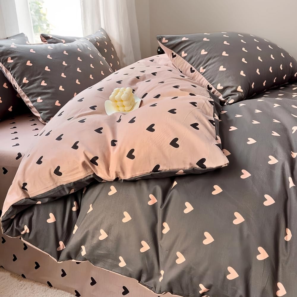 Nayoroom Herzchen Bettwäsche Bunt Herzen Muster Aesthetic Cute Super Weich Deckenbezug Renforce Microfaser Mädchen Herz Deko Wende Modern Bettwäsche-Sets mit Reißverschluss und Kissenbezüge