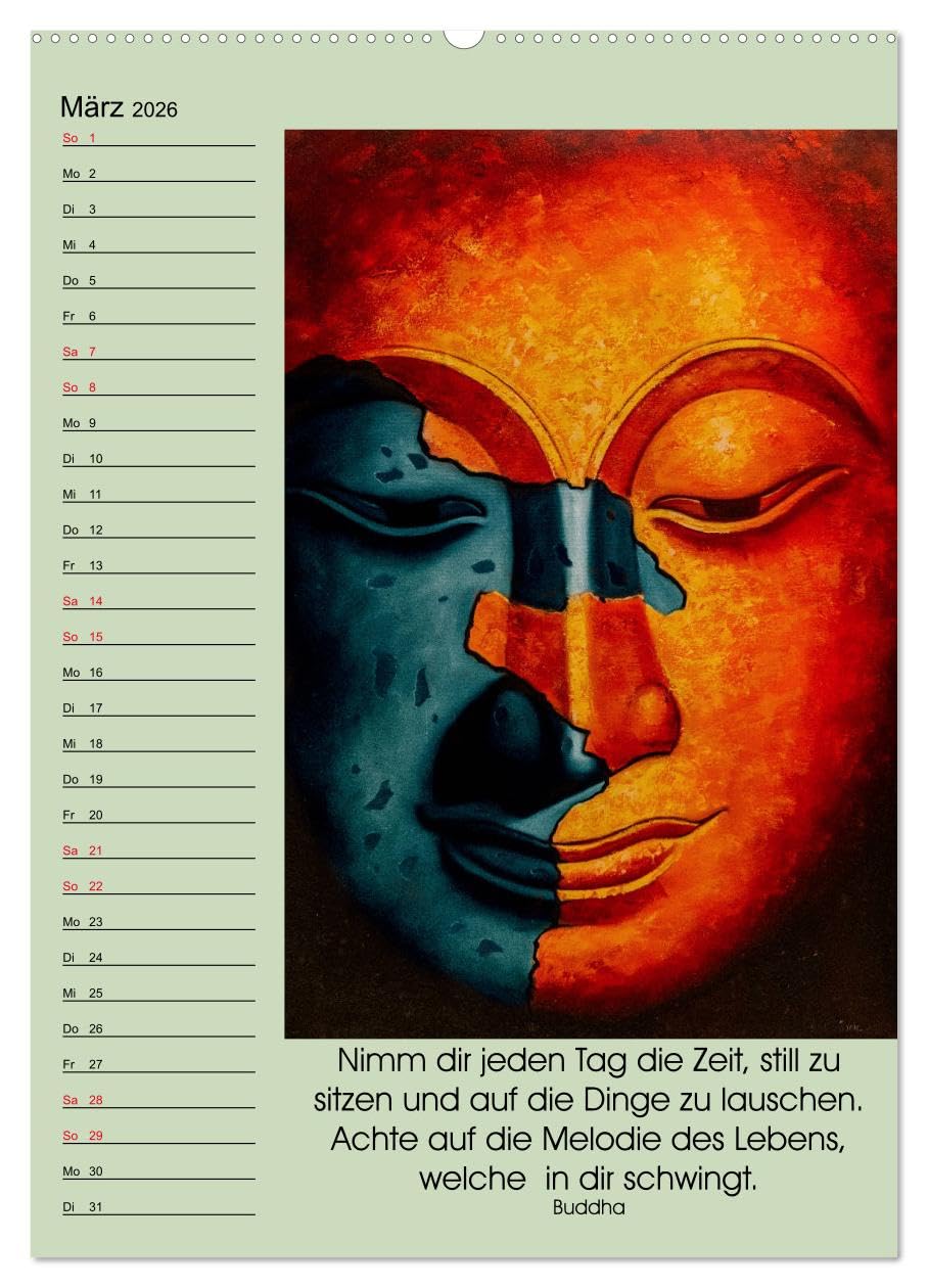 Lebensfreude Buddha (hochwertiger Premium Wandkalender 2026 DIN A2 hoch), Kunstdruck in Hochglanz: Zitate Ratschläge und Weisheiten zur Lebenshilfe im ... im Haushalt. (CALVENDO Menschen)