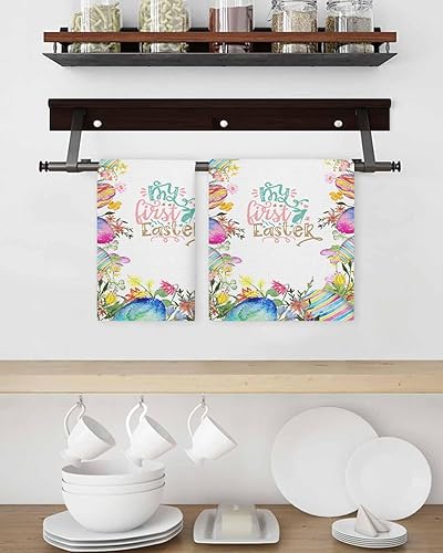 Miniatura 3 de Juego de 2 toallas de cocina de tejido de gofre de algodón, coloridos huevos de Pascua florales de 16 x 24 pulgadas, absorbentes, de secado rápido,