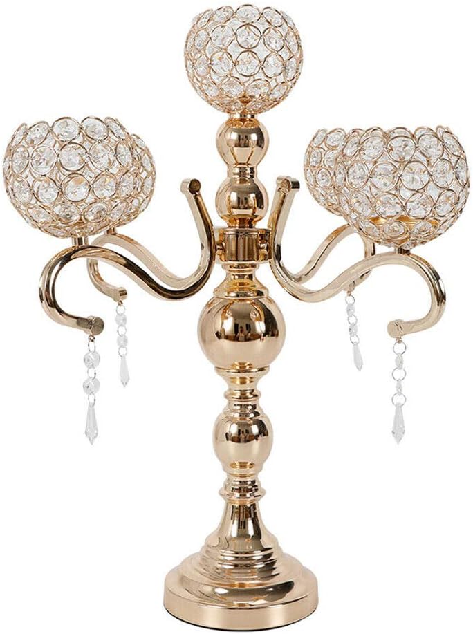 5 Arm Crystal Candelabra Centerpieces, Candle Holders for Wedding Columns, Home Holiday Dinner Party Table Decoration
