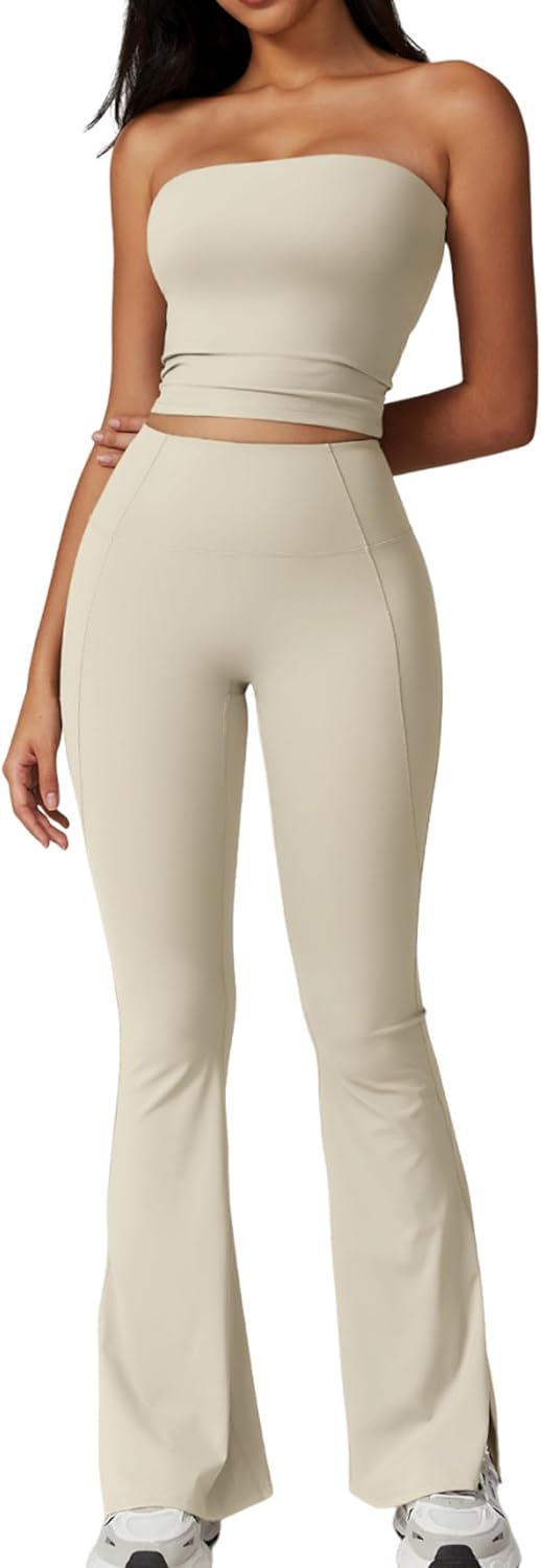 Workout Sets for Women 2 Piece High Waist Flare Pants Match Stretchy Sports Bra Gym Yoga Outfits Athletic Clothes