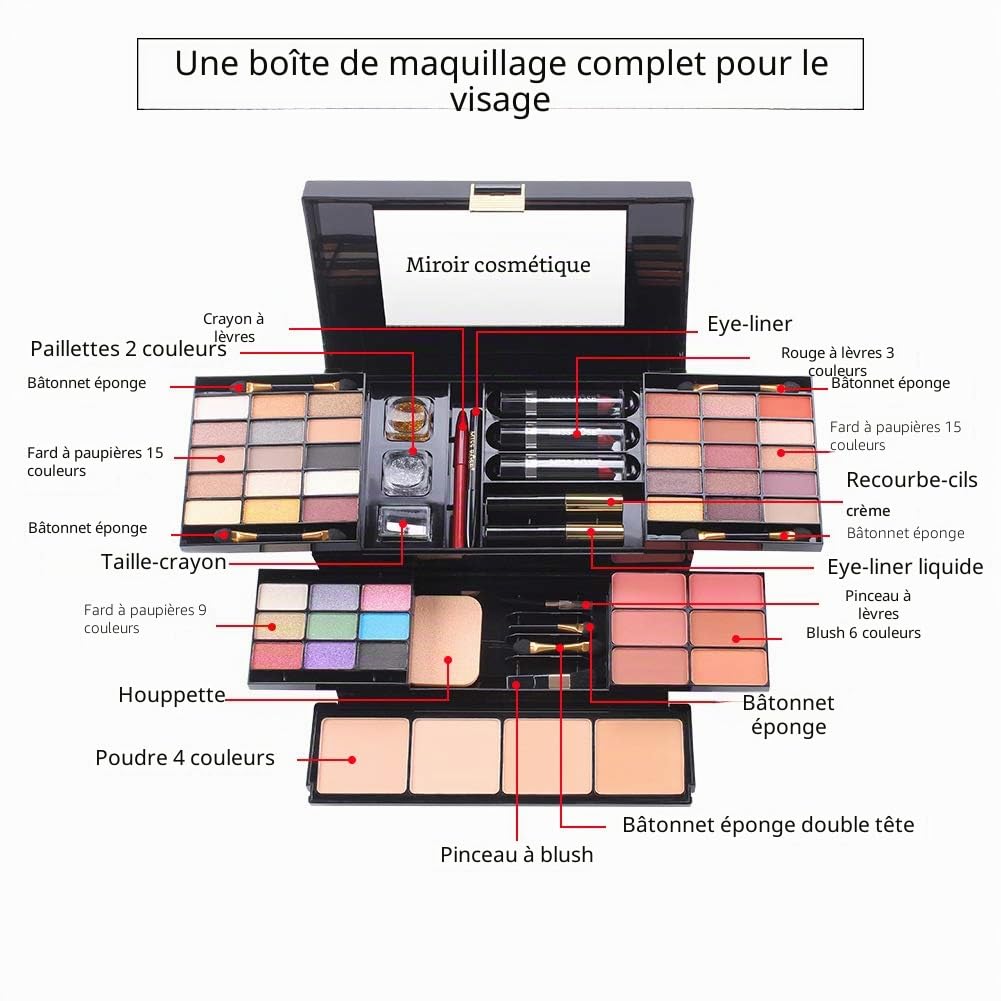 Kit de maquillage femme complet, Cofret maquillage pour femme, Palette maquillage, Cosmetic Makeup avec Ombres à Paupières, Pinceaux, Correcteur, Mascara..(39 Couleur)