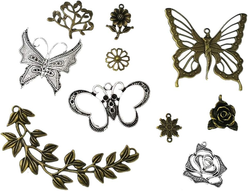 Butterfly Flower Leaf Charm Pendant for DIY Jewelry Making Accessaries(29pcs,Silver&Bronze Tones) - Image 3