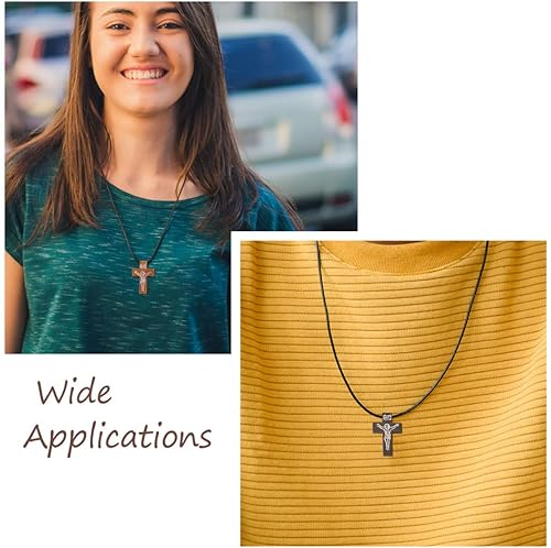 Miniatura 6 de Cheriswelry 100 colgantes de crucifijo de madera con cruz de crucifijo, con estampado de crucifijo, madera teñida, religiosa, colgante de 32,5 a