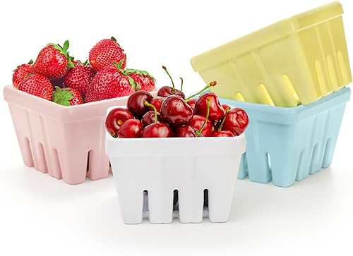 Miniatura 5 de ZEAYEA Juego de 4 cestas de melamina para bayas, cuenco de bayas con agujeros, cesta cuadrada de frutas de cocina para Navidad, colador de 4