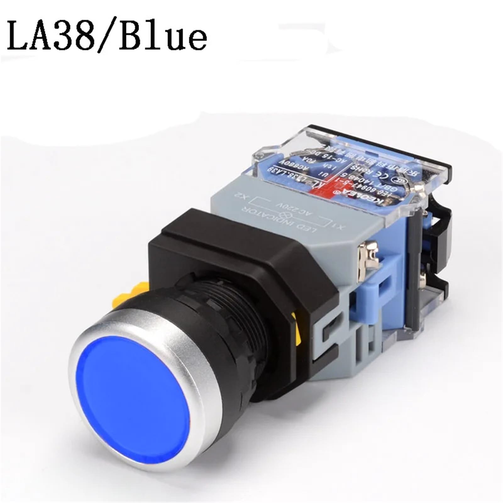 Interrupteur à bouton-poussoir LA38, 22mm, réinitialisation momentanée, tête plate, jogging 6/12V, démarrage rouge et vert, 1 pièce(Blue,6 V)