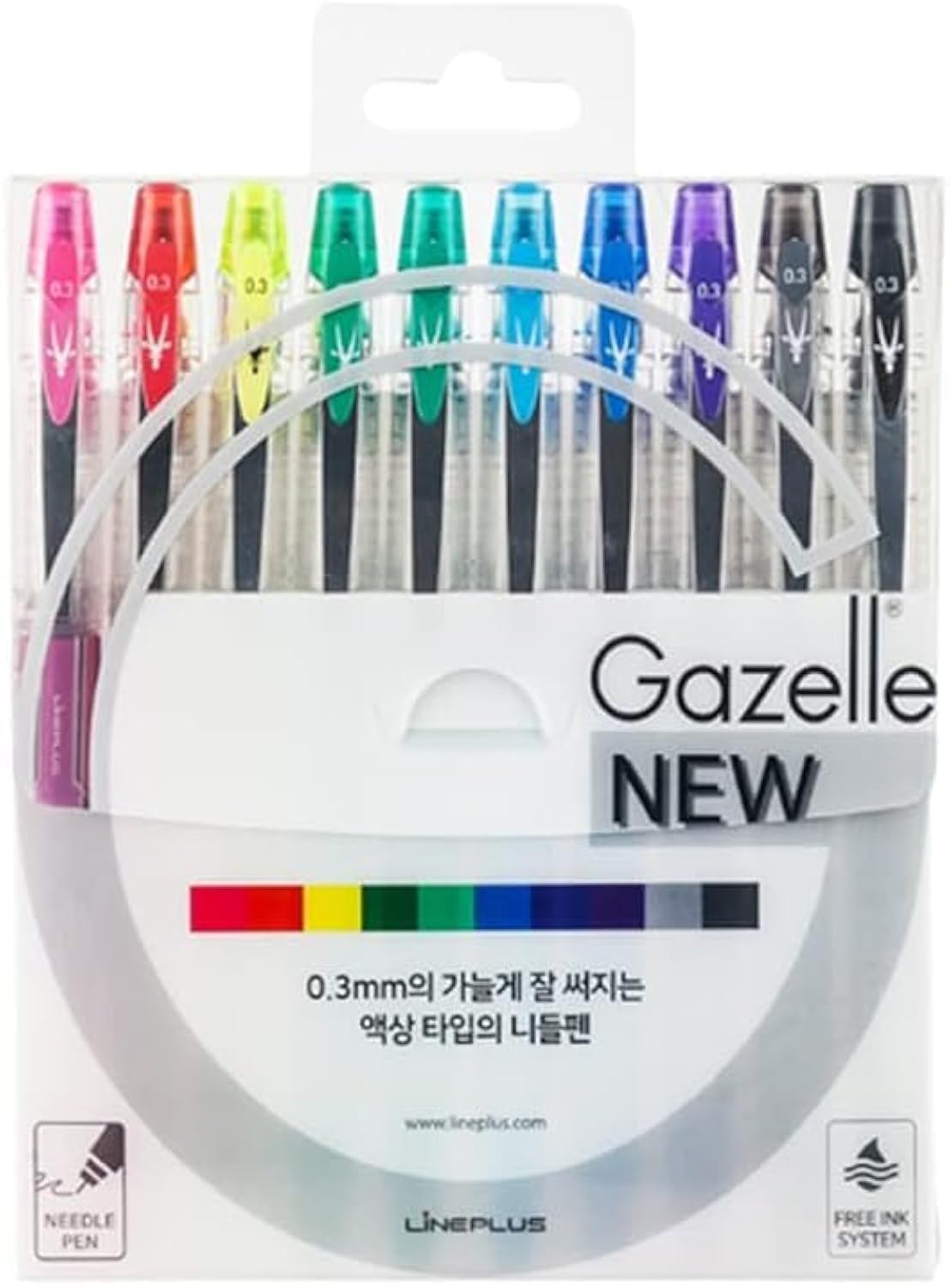 LINEPLUS Gazelle 0.3mm Needle Tip Pens – Smooth Liquid Ink Writing Pens, 10 Color Set for Journaling, Note-taking, Drawing – Free Ink System
