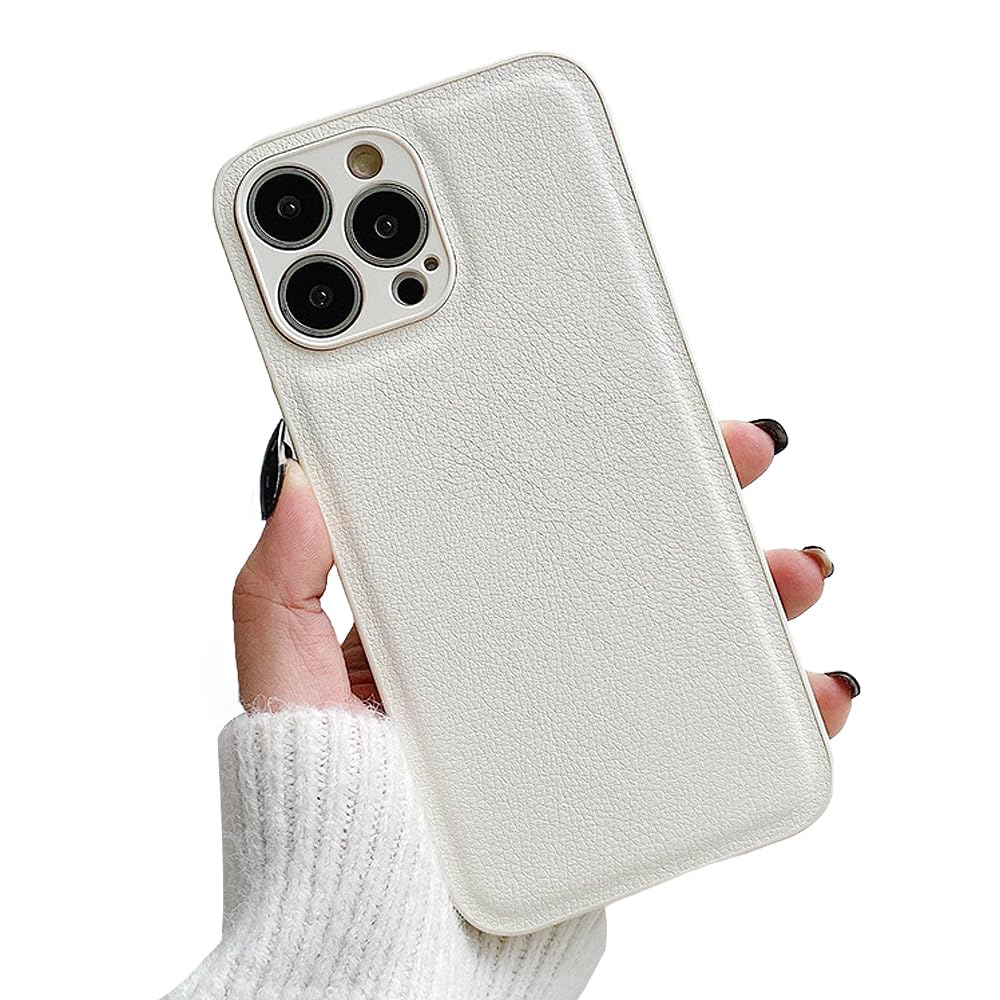 Zkacase Designed for iPhone Case,Luxury Leather Skin Touch Camera Lens Protection Shockproof Protective Cover Phone Case (iPhone 14,White)