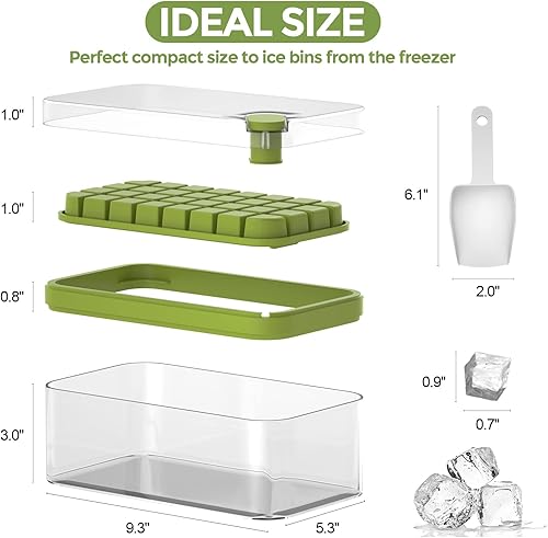 Miniatura 3 de Bandeja para cubitos de hielo con tapa y contenedor, bandejas de cubitos de hielo mejoradas de liberación de un botón, molde para máquina de hielo