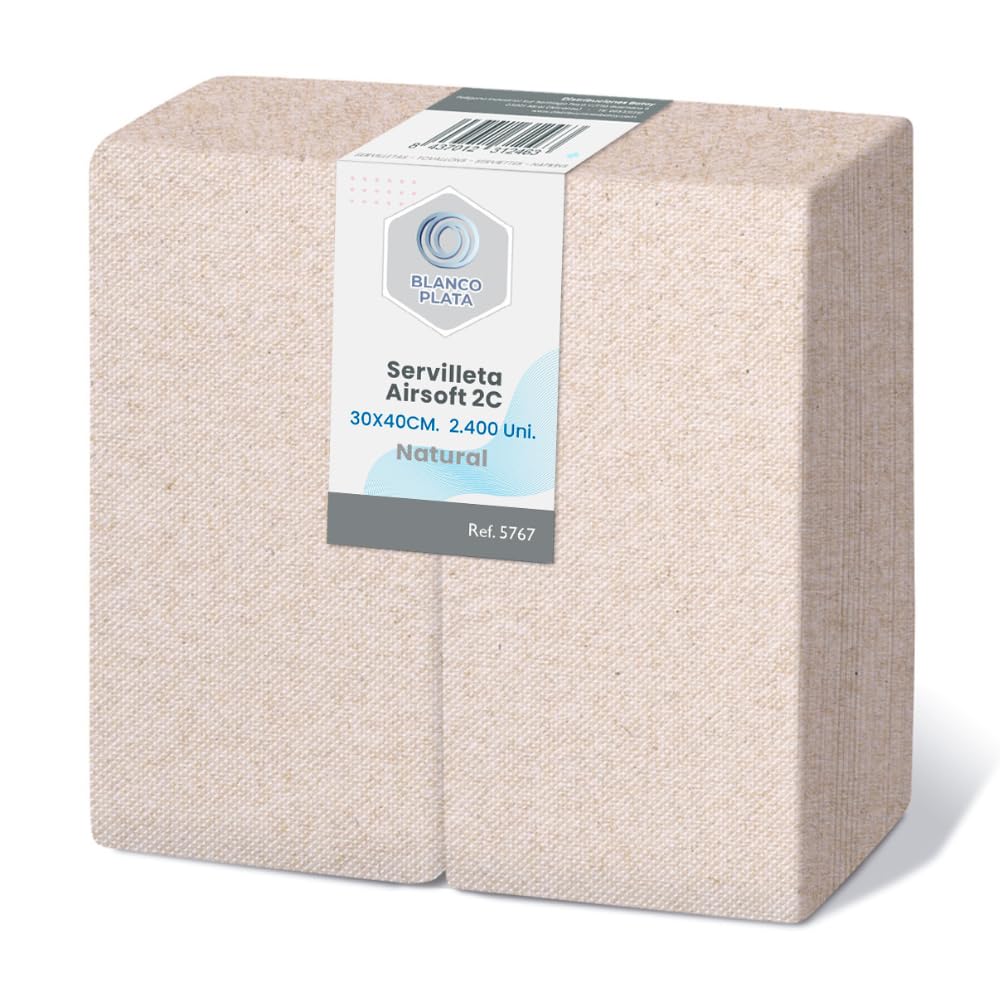 Blancoplata Servilletas papel Reciclado Color Natural 30x40cm 2400 unidades Plegadas en 1/6 100% celulosa Doble capa Máxima suavidad y resistencia Papel gofrado de micropunto