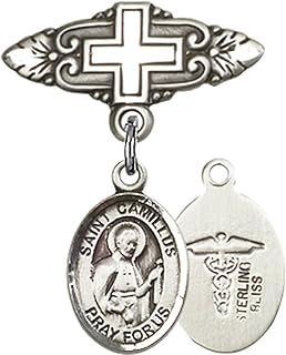 Sterling Silver Baby Badge with ST. CAMILLUS of LELLIS/Doctors Charm and Badge Pin with Cross 1 X 3/4 inches