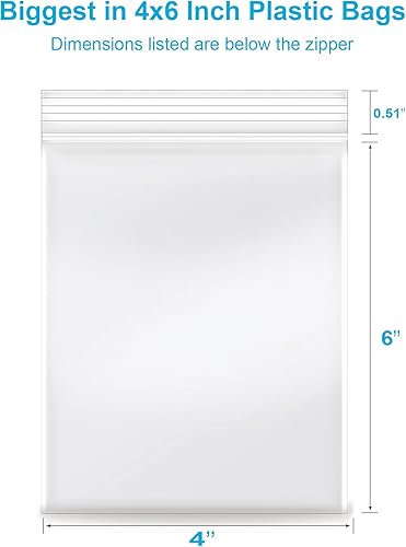 Miniatura 2 de 4 x 6 pulgadas, 200 bolsas de plástico transparente de 2 mil con cierre de cierre resellable para fotos, joyas, panadería, golosinas, viajes,
